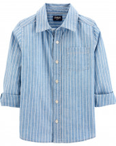 Chambray Stripe Button-Front Shirt