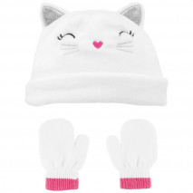 Baby Girl Carter's 2 Piece Sherpa Cat Winter Hat & Mittens Set