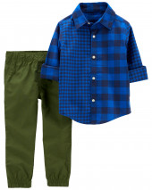 Baby 2-Piece Plaid Button-Front Shirt & Pant Set