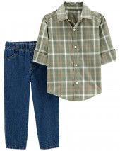 Baby 2-Piece Plaid Button-Front Shirt & Denim Pant Set