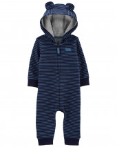 Navy Baby Zip-Up Hooded Fleece Jumpsuit